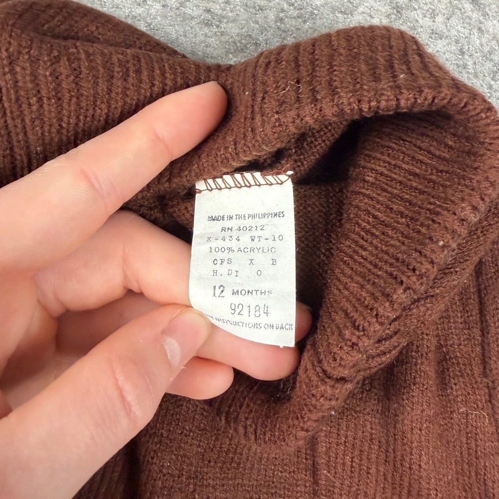 Vintage Knit Pants Baby 12 Months Brown Acrylic Ribbed Retro Leggings 80s 90s - Picture 4 of 11